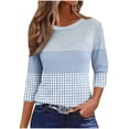 thumbnail image 1 of Cilsoka 3/4 Sleeve Shirts for Women Fall Striped Crew Neck Business Casual Tops Loose Three Quarter Length Work Blouses, 1 of 5