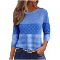 thumbnail image 1 of Cilsoka 3/4 Sleeve Shirts for Women Fall Striped Crew Neck Business Casual Tops Loose Three Quarter Length Work Blouses, 1 of 5