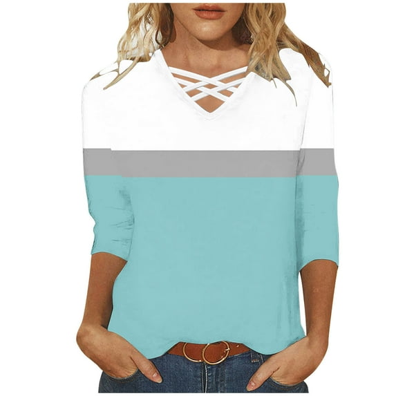 Cilsoka 3/4 Sleeve T Shirts for Women Black Tshirts for Women Vneck Business Casual Tops for Women Plus Basic Tees for Women Pack Plus White Blouse for Women Dressy Casual My Orders