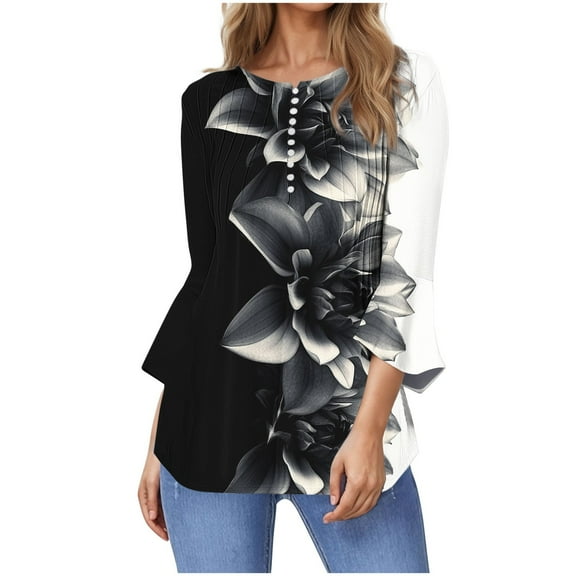 Cilsoka 3/4 Sleeve T Shirts for Women Fall Shirts Women Trendy Classy Long Office Tops for Women Work Womens Graphic Tees Fall Blouses for Women Casual Long Sleeve My Orders