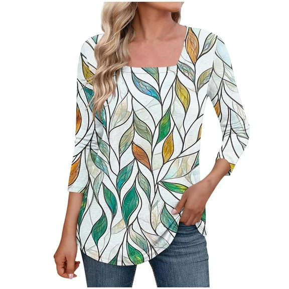 Cilsoka 3/4 Sleeve T Shirts for Women Long Shirts for Women Pack Womens Floral Tops Dressy Workout Tops for Women Loose Fit 3/4 Length Sleeve Womens Tops for Work My Orders