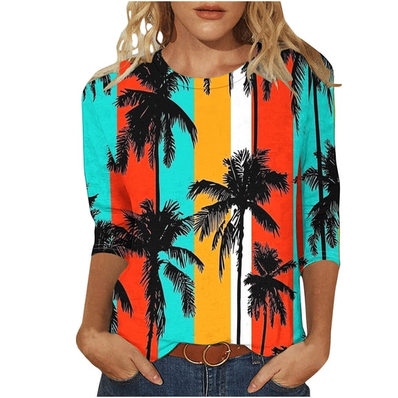 Cilsoka 3/4 Sleeve T Shirts for Women Loose Shirts for Women Long Womens Floral Tops Pink Crop Tops for Women Sexy White Casual Crew Neck Tops for Women My Orders