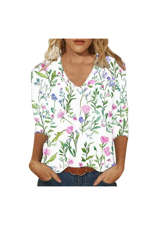 3/4 Sleeve T Shirts for Women Women Shirts Long Sleeve Casual Womens 3/4 Sleeve Tops Loose Fit Tunic Tops for Leggings with Ruffle Hem Dressy Blouses for Women Fall My Orders