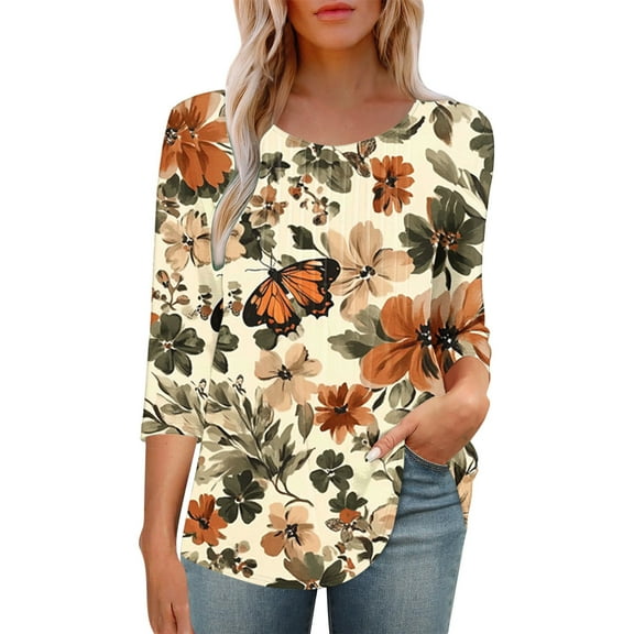 Cilsoka 3/4 Sleeve T Shirts for Women Work Tshirts Shirts for Women Ladies Tops and Blouses 3/4 Sleeve Graphic Tees for Women Trendy Fall Work Blouses for Women Office 3/4 Sleeve My Orders