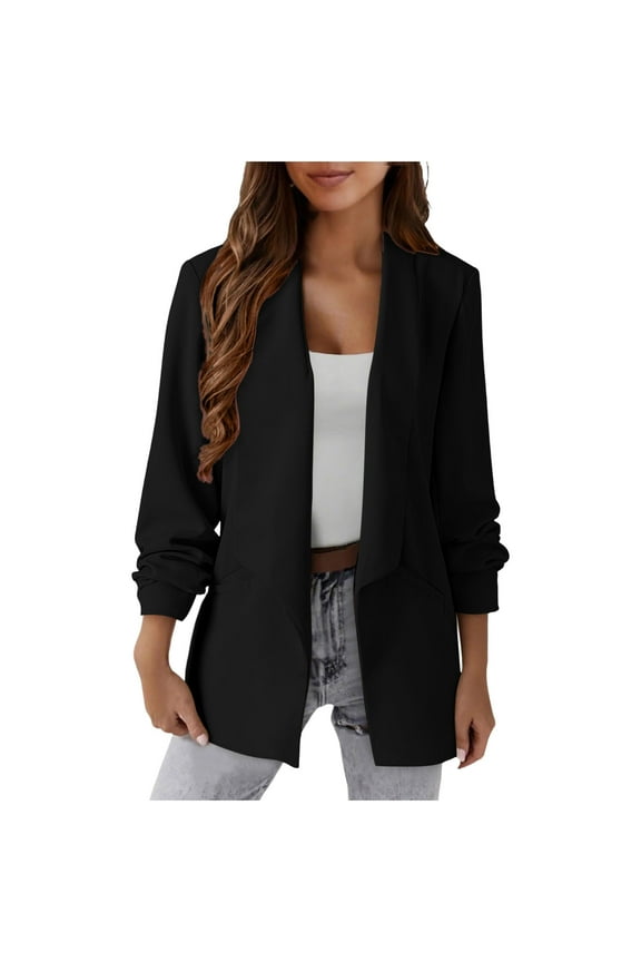Blazers for Women Business Casual Jacket Elegant Solid Color Lapel Collar Blazer Oversize Loose Fully-Lined Work Office Suit with Pockets