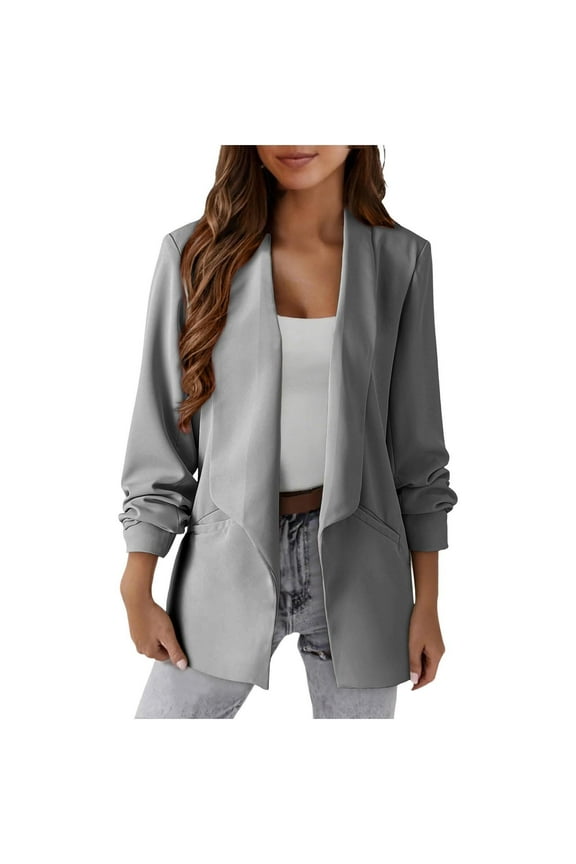 Blazers for Women Business Casual Jacket Elegant Solid Color Lapel Collar Blazer Oversize Loose Fully-Lined Work Office Suit with Pockets