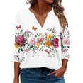 thumbnail image 1 of Cilsoka Blouses for Women Dressy Casual Plus Size, 3/4 Length Sleeve Womens Tops V Neck Spring Fashion Shirts Vintage Floral Graphic Tees Dressy Casual Work Blouses 2026, Floral Print Tshirts, 1 of 4