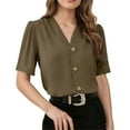 thumbnail image 1 of Cilsoka Blouses for Women Dressy Casual V Neck Summer Short Sleeve Button Down Shirts Business Work Tops S-XXL, 1 of 5