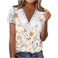 thumbnail image 1 of Cilsoka Boho Tops for Women Trendy, Short Sleeve Shirts for Women Casual 2026 Summer Fashion Lace Trim V Neck Shirt Tunic Tops Floral Blouses T Shirts, 1 of 4