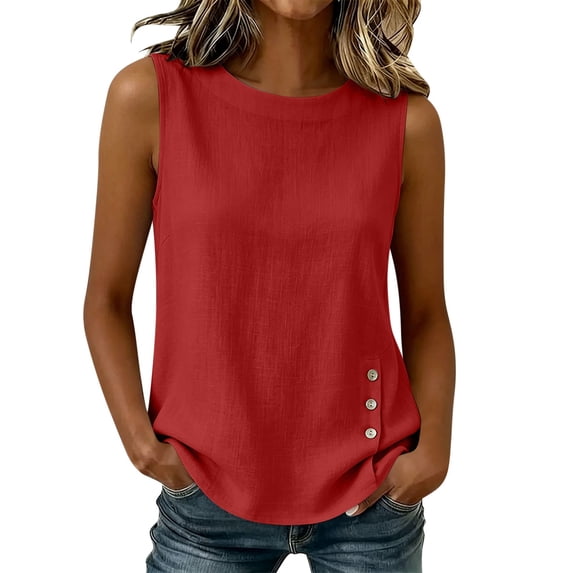 Cilsoka Cotton Linen Tank Tops for Women Button Loose Fit Tank Casual Sleeveless Summer Shirts Square Neck Gauze Tee