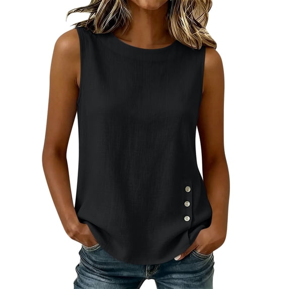 Cilsoka Cotton Linen Tank Tops for Women Button Loose Fit Tank Casual Sleeveless Summer Shirts Square Neck Gauze Tee