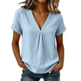 thumbnail image 1 of Cilsoka Cotton Linen Tops for Women 2026 Roll Up Short Sleeve V Neck Lightweight Breathable Shirt Summer Casual Loose Fit Blouse, 1 of 6