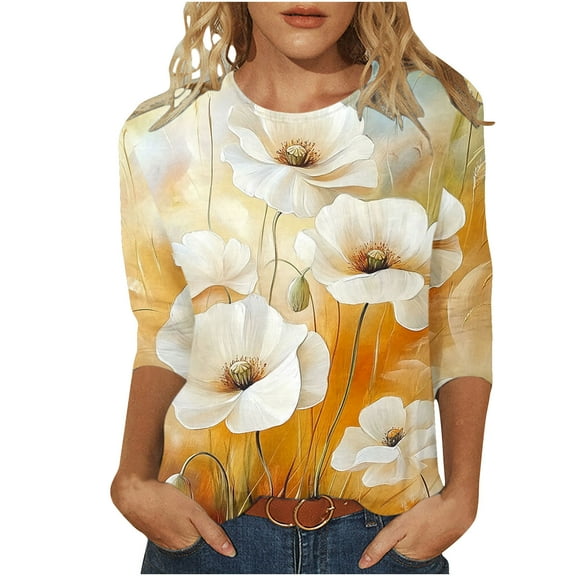 Cilsoka Fall Winter Shirts Women Trendy Classy Long Womens 3/4 Sleeve Summer Tops and Blouses Plus Size Tunic Tops for Women Fall Winter Cotton Long Sleeve Blouse Women My Orders past Orders