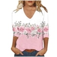 thumbnail image 1 of Cilsoka Fashion Clothing for Women Summer, Womens 3/4 Length Sleeve Tops V Neck Casual Floral Print Summer Tops for Women Loose Fit Three Quarter Length Sleeve Blouse, Floral Print Tshirts, 1 of 4