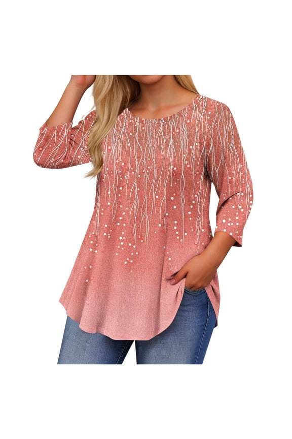 Fashion Clothing for Women Trendy, 3/4 Sleeve Tops for Women Plus Size V Neck Tunic Shirt Loose Work Peasant Dressy Casual Flowy Blouses Fashion 2026, Graphic Trendy Tees