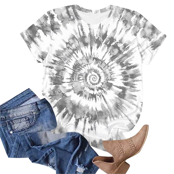 Cilsoka Fashion Clothing for Women Trendy, Plus Size Tops Womens Tie Dye Gradient Tshirts Summer Short Sleeve Going Out Tees Hippie Rainbow Shirts Hip Hop Shirts