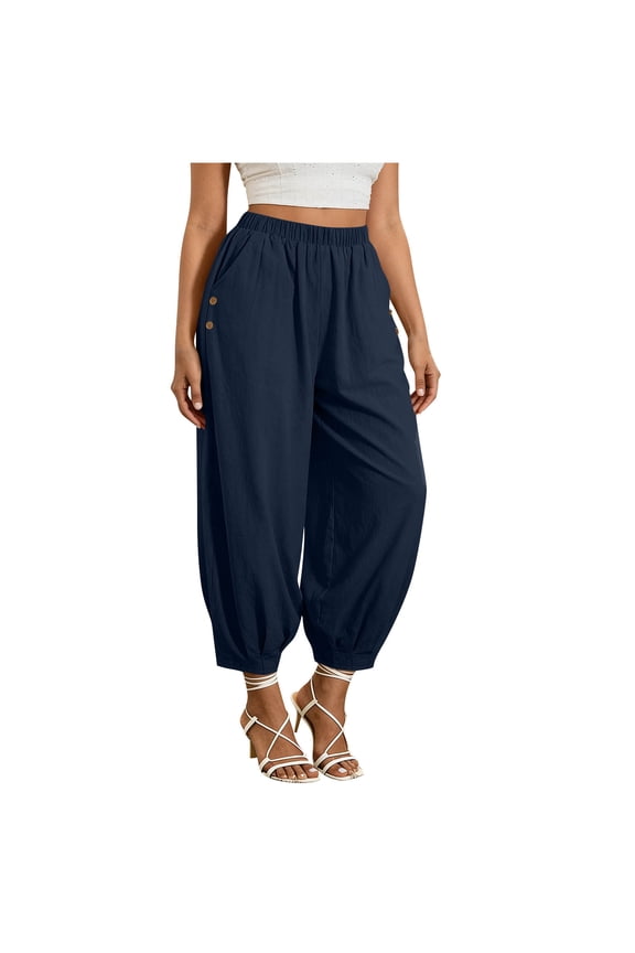 Fashion Clothing, Womens Palazzo Pants Summer Fashion 2026 High Waisted Wide Leg Drawstring Flowy Beach Trousers with Pockets, Capri Pants for Women with Pockets Dressy