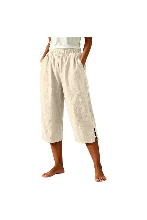 Fashion Clothing, Womens Wide Leg Palazzo Pants Summer Beach High Waisted Cropped Flowy Pants 2026 Dressy Casual Trousers with Pockets, Capri Pants for Women Dressy Casual Petite