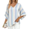 thumbnail image 1 of Cilsoka Fashion Tops for Women 2026, Women's Ruffle 3/4 Sleeve Floral Tunic Tops V Neck Double Layers Loose Fit Chiffon Flowy Blouses Shirt, Graphic Trendy Tees, 1 of 5