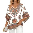 thumbnail image 1 of Cilsoka Fashion Tops Work, Women's Ruffle 3/4 Sleeve Floral Tunic Tops V Neck Double Layers Loose Fit Chiffon Flowy Blouses Shirt, Graphic Trendy Tees, 1 of 5