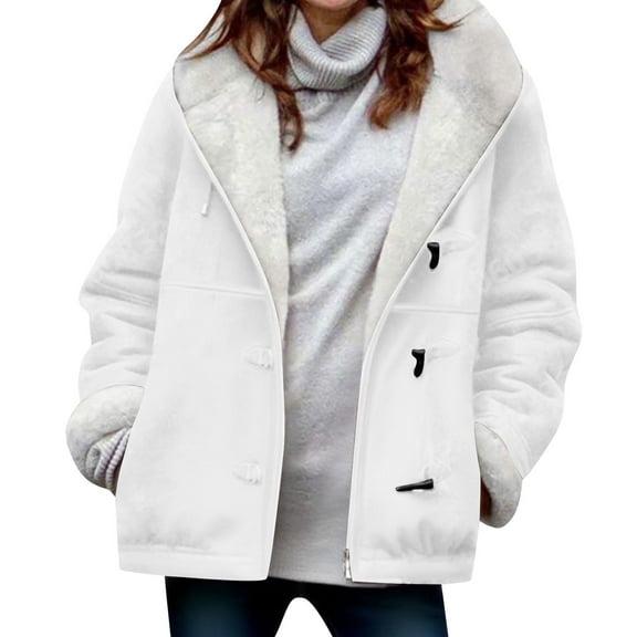 Cilsoka Fleece Jackets Winter Sherpa Fleece Lined Coats for Women Long Hooded Thicken Overcoat Parka Faux Suede Long Pea Coat Outerwear