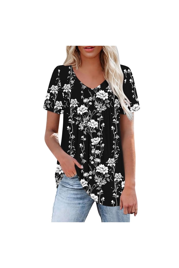 Graphic Tees for Women Funny, Tunic Tops for Women Plus Size Short Sleeve Top Loose Fit Dressy Casual Swing Summer Tunics Tops to Wear with Leggings