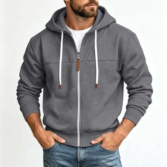 Cilsoka Hoodies for Men Full Zip Casual Long Sleeve Hooded Sweatshirt Jacket | Athletic Workout Jackets with Pockets, Lightweight Warm,Fashion Clothing