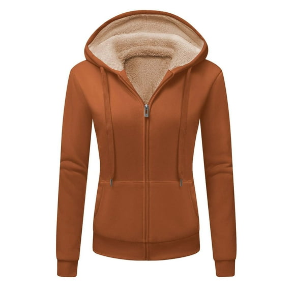 Cilsoka Hoodies for Women Winter Fleece Sweatshirt - Women's Casual Full Zip Up Hoodies Sherpa Lined Fleece Thermal Jacket Winter Warm Casual Thick Coats with Pockets
