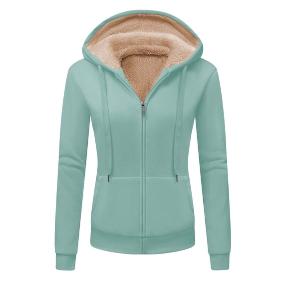Cilsoka Hoodies for Women Winter Fleece Sweatshirt - Women's Casual Full Zip Up Hoodies Sherpa Lined Fleece Thermal Jacket Winter Warm Casual Thick Coats with Pockets