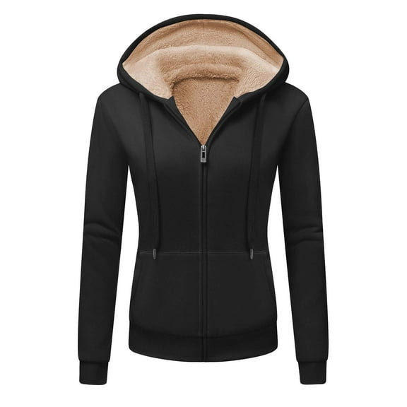 Cilsoka Hoodies for Women Winter Fleece Sweatshirt - Women's Casual Full Zip Up Hoodies Sherpa Lined Fleece Thermal Jacket Winter Warm Casual Thick Coats with Pockets