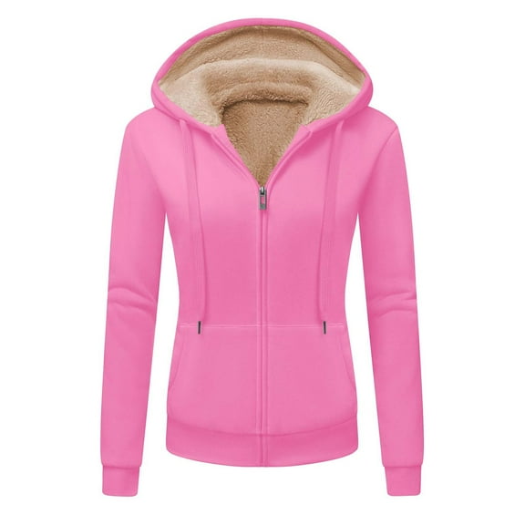 Cilsoka Hoodies for Women Winter Fleece Sweatshirt - Women's Casual Full Zip Up Hoodies Sherpa Lined Fleece Thermal Jacket Winter Warm Casual Thick Coats with Pockets