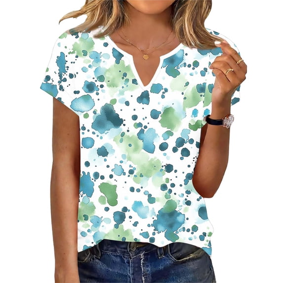 Cilsoka Ladies Tops and Blouses Petite Size, Floral Print Tops for Women Summer T Shirts Boho V Neck Short Sleeve Casual Tops Loose Fit Basic Vacation Beach Tees, Graphic Trendy Tees