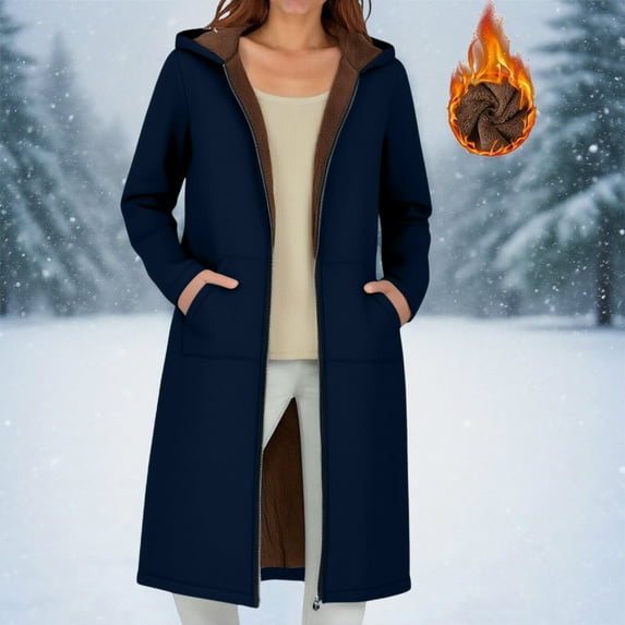 Cilsoka Long Hoodies for Women Full Zip Up Fleece Sherpa Lined Jackets with Pockets Casual Long Sleeve Hooded Thicken Warm Winter Coat Hooded Overcoat
