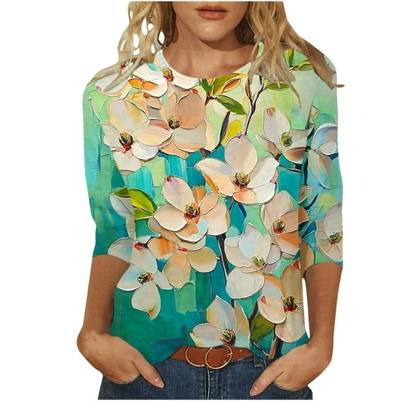Cilsoka Long Sleeve V Neck Shirts for Women Deep 3/4 Sleeve Blouses for Women Dressy Basic Tees for Women White Blouse for Women V Neck My Orders past Orders