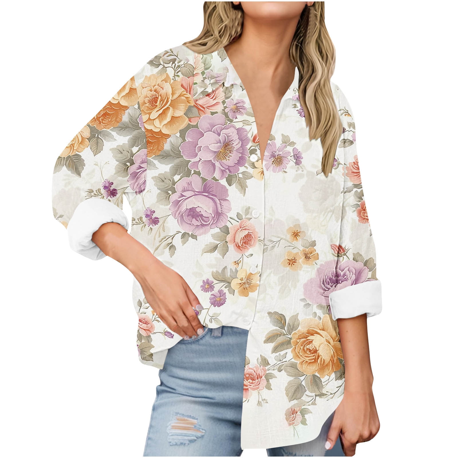 Cilsoka Long Sleeve V Neck Shirts for Women Plus Size Womens 3/4 Sleeve ...