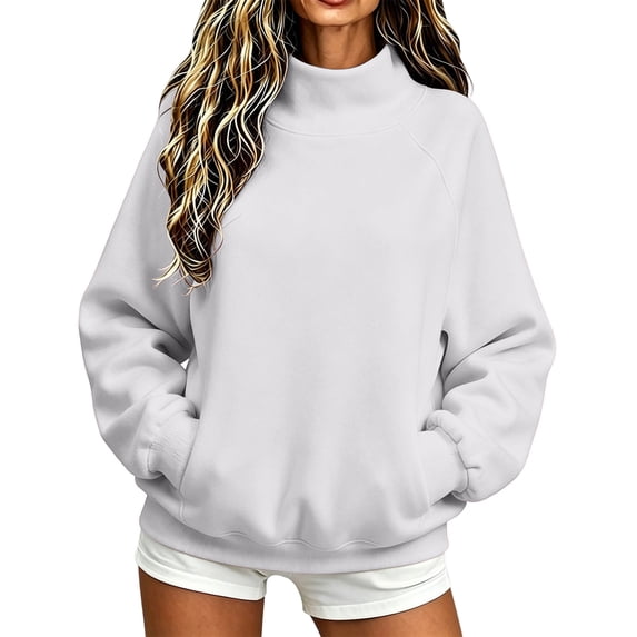 Cilsoka Mock Neck Sweatshirt Women Casual Turtleneck Oversized Long Sleeve Tops with Pockets Pullover Sweatshirts No Hood Fall Clothes 2026