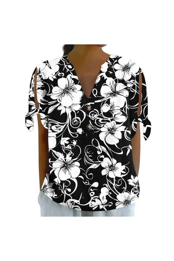My Orders Placed Hawaiian Shirts for Women Cotton White Summer Tops for Women Elbow Length Sleeve Women Tank Tops Loose Fit Crop Womens Blouses Short Sleeve Button Up
