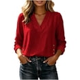 thumbnail image 1 of Cilsoka Oversized T Shirts for Women V Neck Linen Long Sleeve Shirts Side Button Solid Loose Casual Pullover Tops, 1 of 4