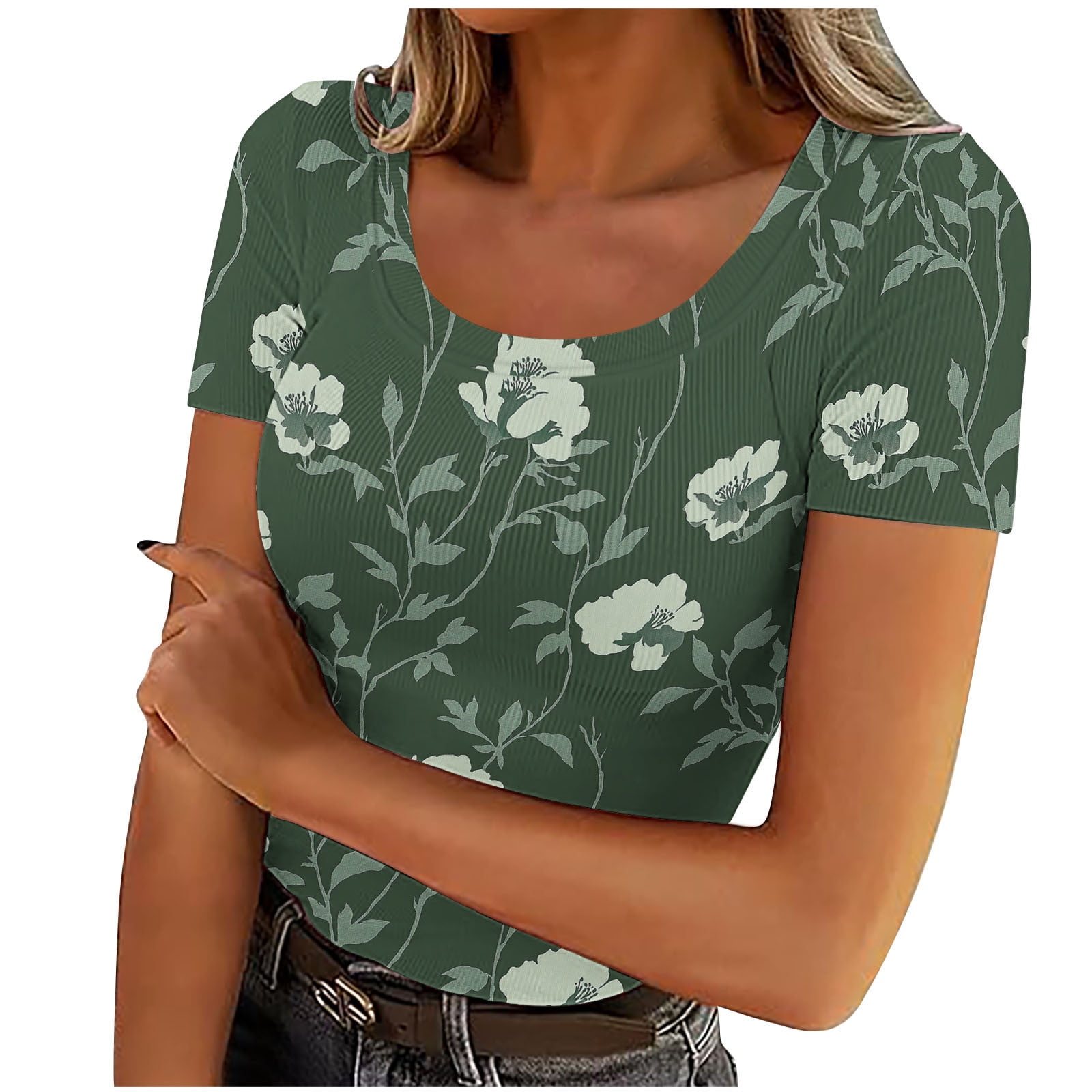Seeyoushy Women's Floral Print T-Shirt - Casual Summer Top With Funny Graphic In Pink (Medium) - View #6