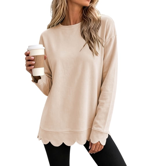 Cilsoka Womens Oversized Crewneck Sweatshirts Scalloped Casual Pullover Tops Lightweight Daily 2026 Trendy Fall Outfits