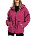 thumbnail image 1 of Cilsoka Rain Jacket Women Waterproof with Hood Drawstring Waist Full Zip Raincoat Windbreaker Hiking Fall Jacket Pockets, 1 of 6