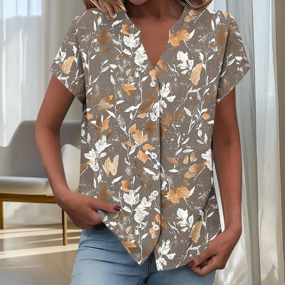 Cilsoka Short Sleeve Floral Tops for Women Summer Button Down Shirts Camp Shirts Dressy Casual