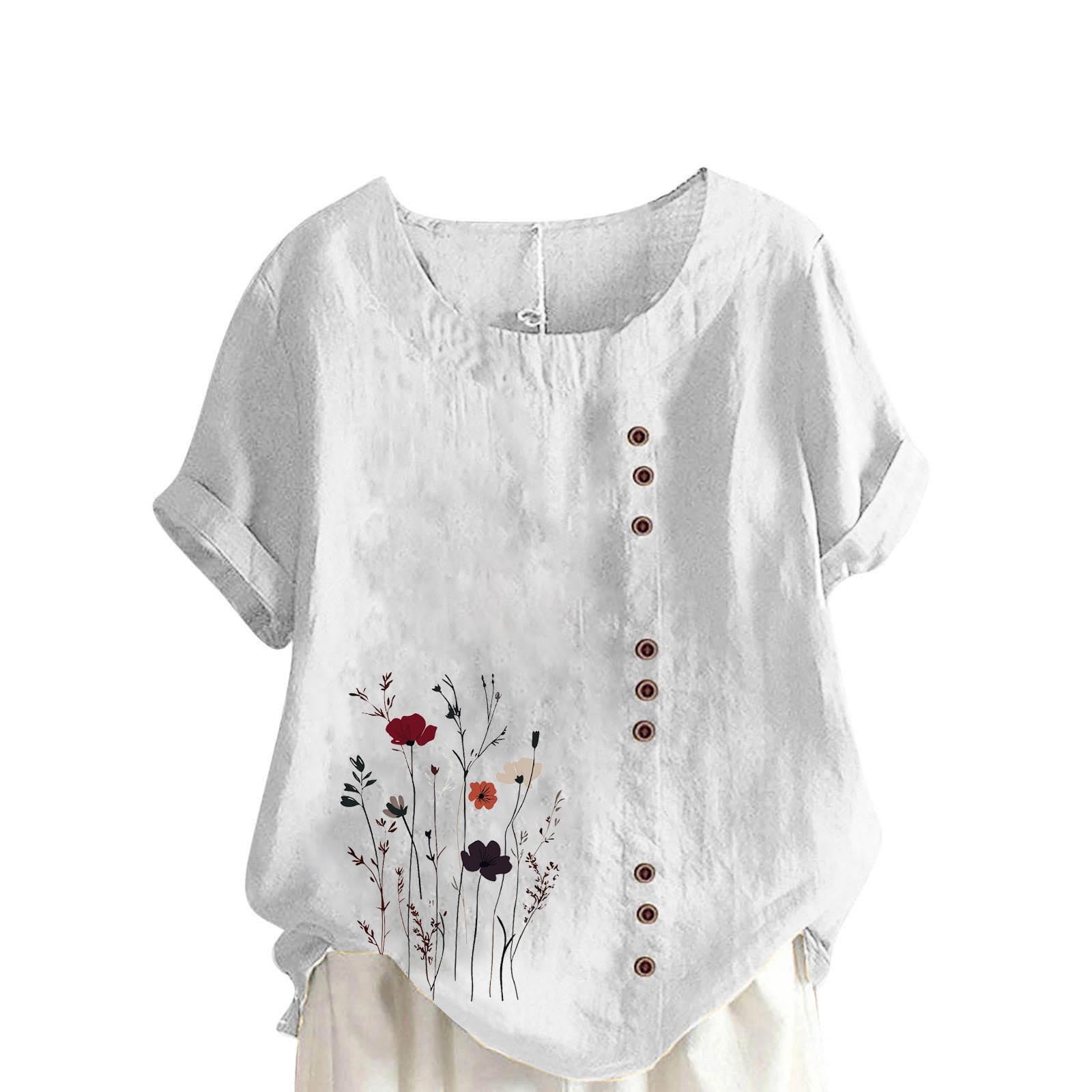 Cilsoka Short Sleeve Shirts for Women Cotton Short Sleeve Tops for ...