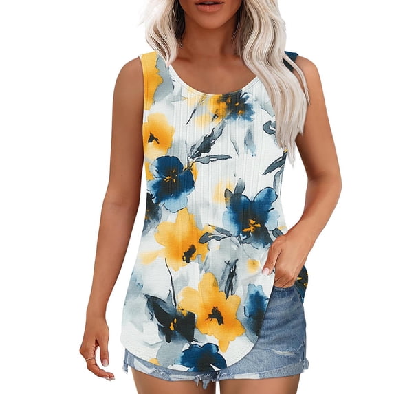 Cilsoka Sleeveless Tank Tops for Women Flowy Soft Summer Tunic Blouses Loose Fit Casual Printed Graphic Shirts, White Tank Top Woman Workout
