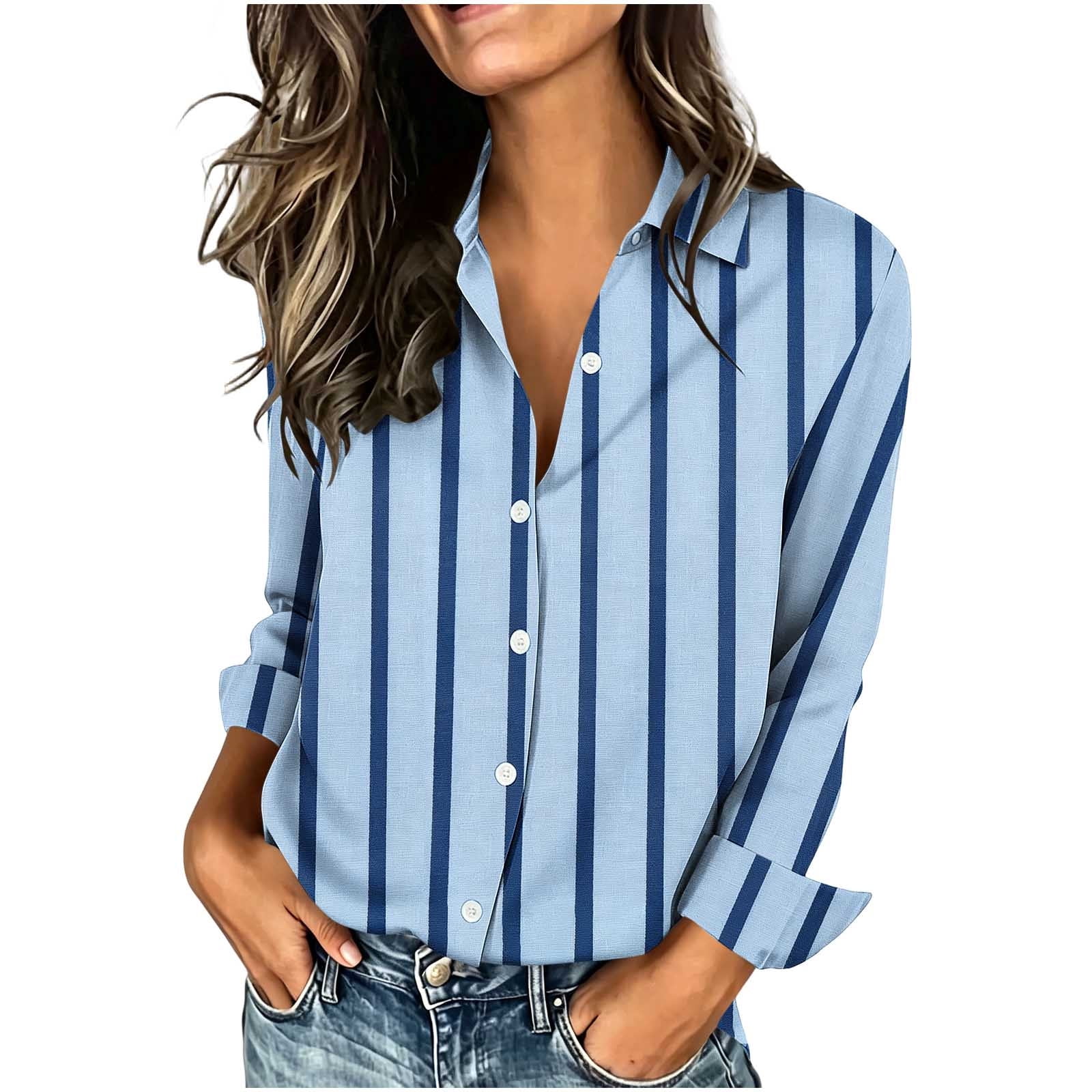 Work By Spring Formula Cilsoka Striped Shirts for Women Long Sleeve Button Down Stretch Office ...