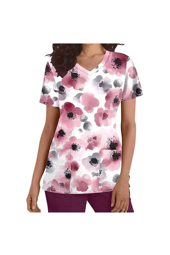 Summer Blouses for Women Casual, Womens Short Sleeve Tops Crewneck Graphic Tees Casual Tunic Tops to Wear with Leggings Fashion Clothing Outfits, Floral Print Tshirts