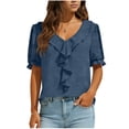 thumbnail image 1 of Cilsoka Summer Dressy Casual Blouses for Women 2026 Short Sleeve V Neck Ruffle Business Work Tops Trendy Spring Outfits, 1 of 6