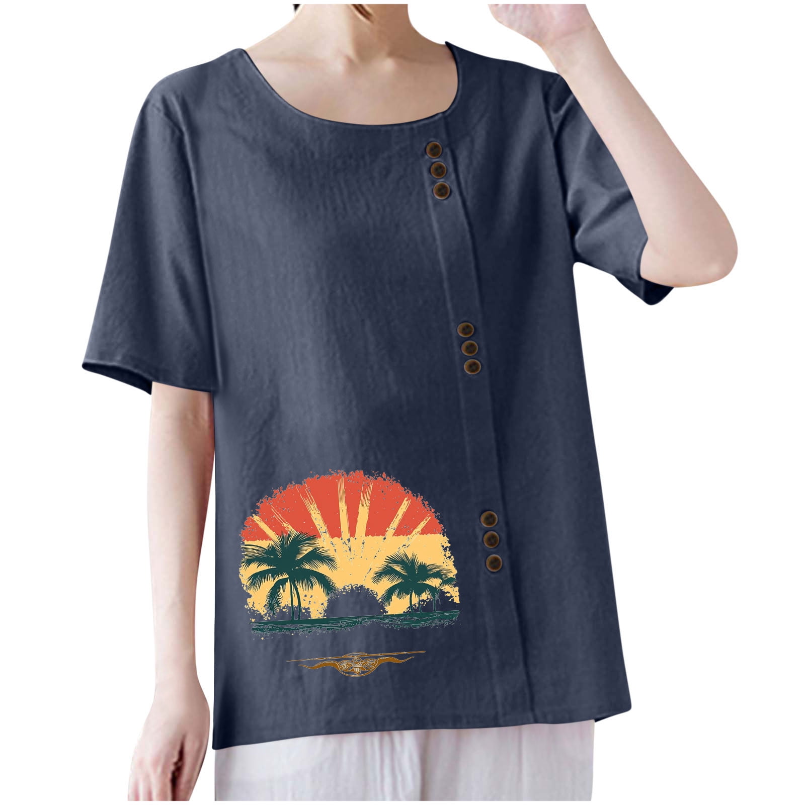 Summer Shirts For Women 2025 Plus Size - Short Sleeve Marble Floral Henley Top, Loose Tunic Tee In White 4X-Large - View #8