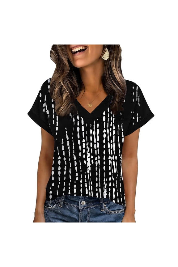 Summer Shirts for Women 2026 Trendy, Women's Summer Tops Floral Printed V Neck Short Sleeve Summer T Shirts Casual Loose Fit Lightweight Tunic Tee S-XXL, Floral Print Tshirts