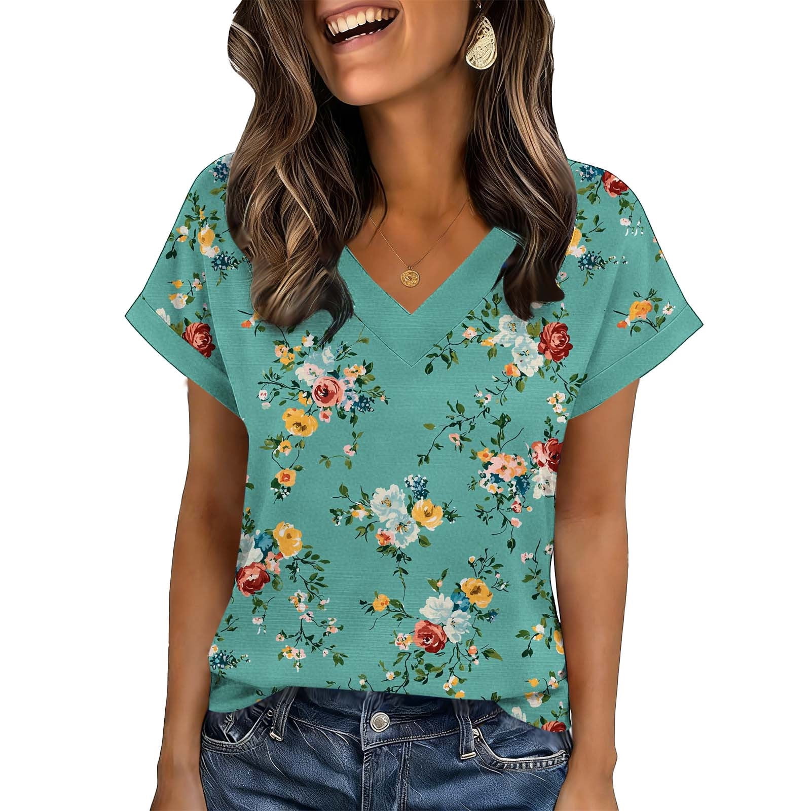Cilsoka Summer Shirts for Women Cotton, Womens Tops Short Sleeve Floral ...